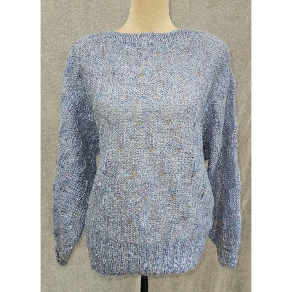 Vintage Norm Thompson Mohair Sweater L Made In Great Britain Lavender Fuzzy Halo